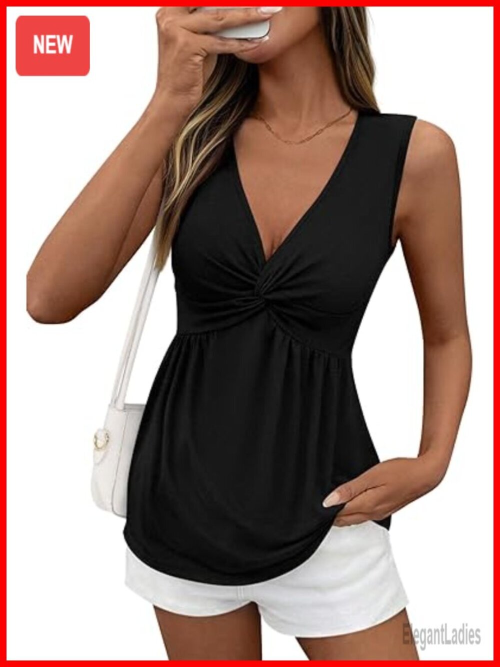 Babydoll Twist Front V Neck Peplum Flowy Tank Top